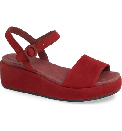 Camper Misia Platform Wedge Sandal In Medium Red Leather