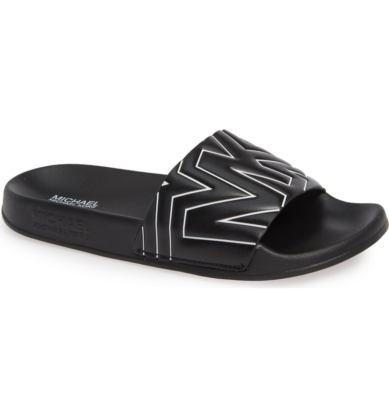 Michael Michael Kors Gilmore Slide Sandal In Black/ Optic White | ModeSens