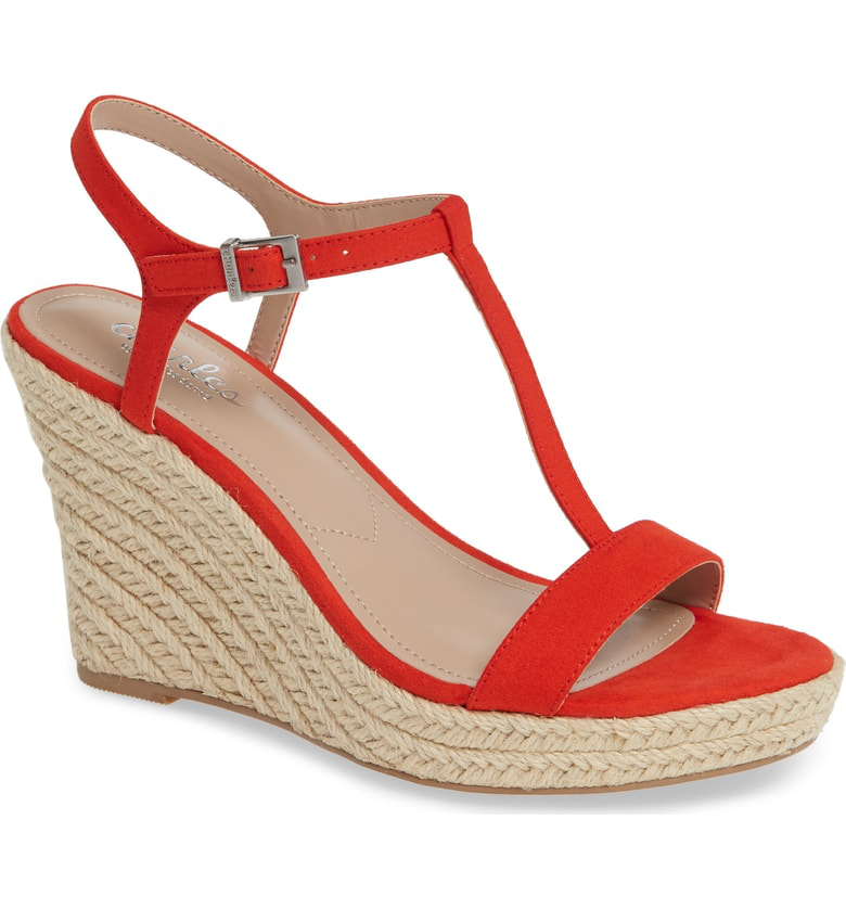 Charles By Charles David Lili T-strap Wedge Sandal In Candy Red Fabric ...