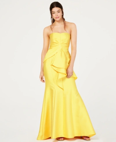 Adrianna Papell Strapless Ruffled Evening Dress In Sunbeam Yellow