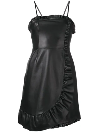 Alexa Chung Wrap-effect Ruffled Leather Mini Dress In Black