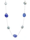 Belpearl 14k White Gold 10-11mm Black Baroque Pearl & Tanzanite Stone Station Necklace In Blue Multi