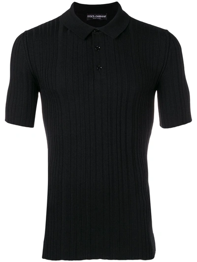 Dolce & Gabbana Men's Ribbed Knit Wool Polo Shirt In Black