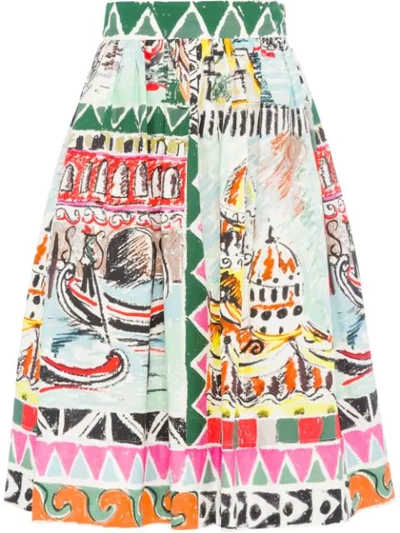 Prada Venice-print High-rise Cotton-poplin Midi Skirt In Multicolour