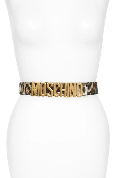 Moschino Logo Plate Leopard Print Velvet Belt