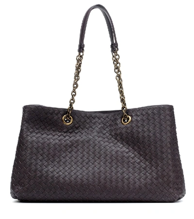 Bottega Veneta Intrecciato East/west Leather Tote Bag - Brown In Purple