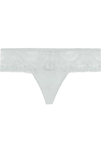 Eberjey Woman Elvia Lace And Modal-blend Jersey Low-rise Thong Sky Blue