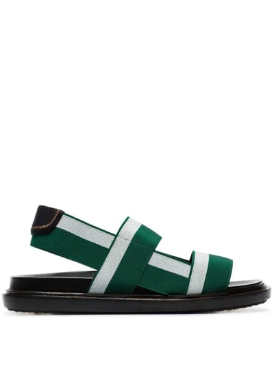Marni Green And White Flat Elastic Strap Sandals