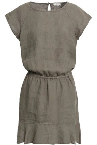 Joie Gathered Linen Mini Dress In Army Green