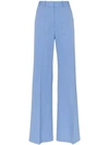 Stella Mccartney High Waist Back Slit Wool Trousers In Blue