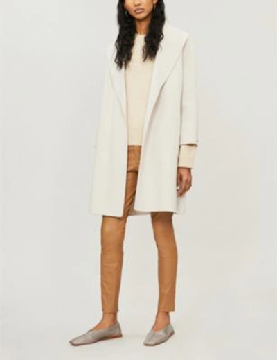 Max Mara Messi Wool Wrap Coat In Sand White