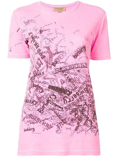 Burberry Doodle Print Cotton T-shirt In Pink
