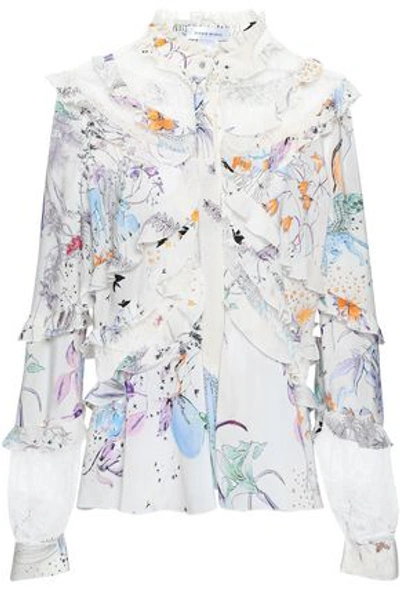 Zuhair Murad Woman Printed Lace-paneled Silk Crepe De Chine Blouse Off-white