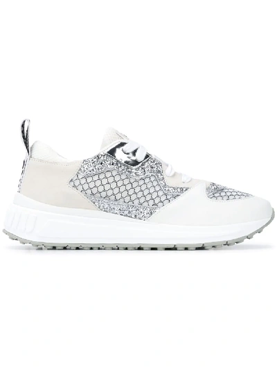 Miu Miu Mixed Media Platform Sneakers In White