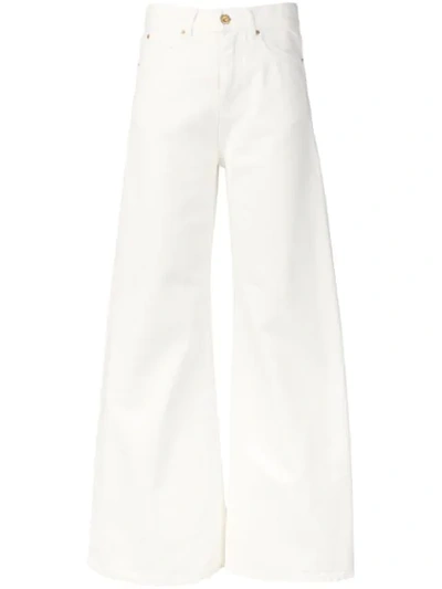 Aspesi Flared High-waist Wide-leg Cotton Jeans In White