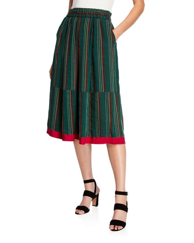Aspesi Striped Midi Skirt With Pockets In Green