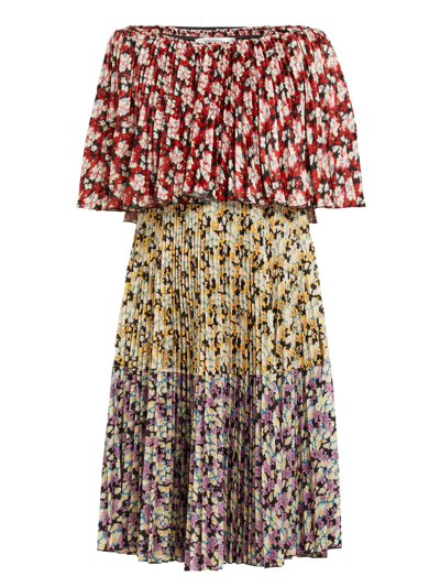 Valentino Spring Garden-print Pleated Dress In Multicoloured