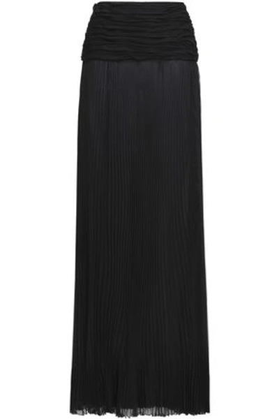 Roberto Cavalli Ruched Pleated Silk-voile Maxi Skirt In Black