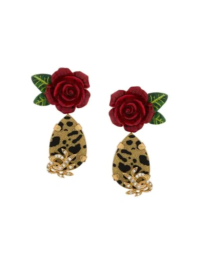Dolce & Gabbana Gold-tone, Enamel And Crystal Clip Earrings