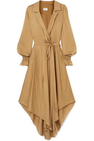 Arje Wrap-effect Belted Silk-satin Dress In Taupe