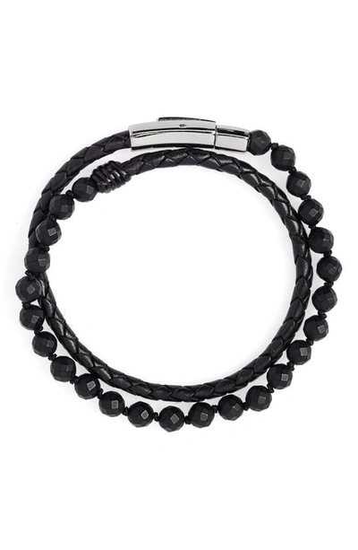 Jonas Studio Men's Park Avenue Millard Leather, Black Onyx, & Sterling Silver Double Wrap Bracelet