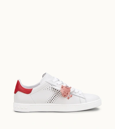 Tod's Sneakers In Leather In Pink,red,white