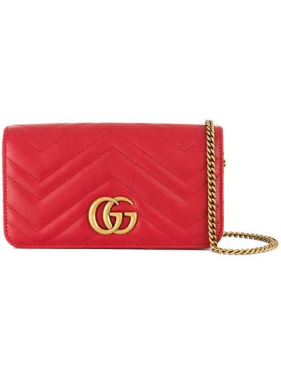 Gucci Marmont Chevron Quilted Leather Bag In Red