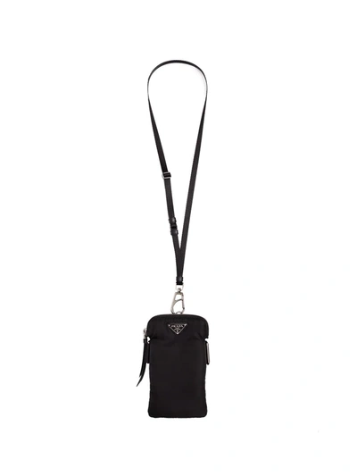 Prada Saffiano Leather Phone Case With Webbing Lanyard In Nero