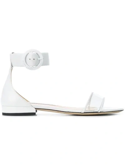 Jimmy Choo Jaimie Flat White Nappa Leather And Clear Plexi Sandal With Round Buckle Fastening