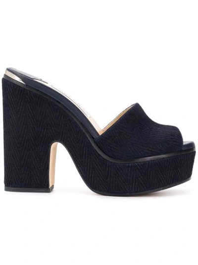 Jimmy Choo Deedee 125 Navy Chevron Denim Wedges In Blue