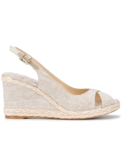 Jimmy Choo Amely 80 Natural Linen Wedges With Braid Trim In Neutrals