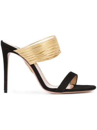 Aquazzura Rendez Vous 105 Suede And Metallic Leather Mules In Black