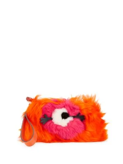 Anya Hindmarch Creeper One-eyed Dyed Sherling Clutch In Orange