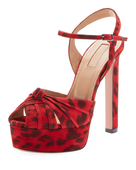 Aquazzura Evita Leopard-Print Suede Platform Sandals In Red | ModeSens