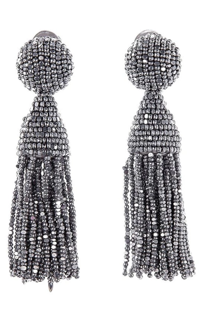 Oscar De La Renta Classic Short Tassel Drop Clip Earrings In Silver