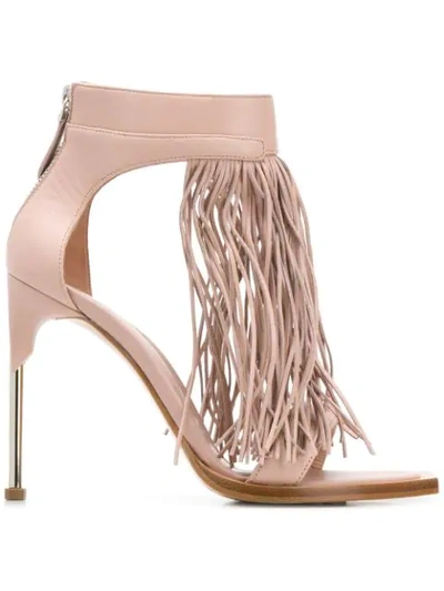 Alexander Mcqueen Leather Fringed Pin Heel Sandals 105 In Pink