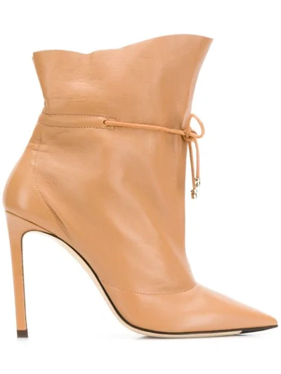 Jimmy Choo Stitch 100 Caramel Nappa Leather Bootie With Drawstring Ankle Detailing