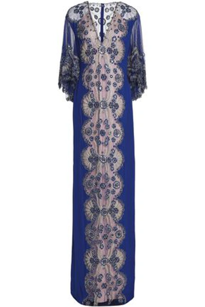 Jenny Packham Woman Embroidered Silk-tulle Gown Royal Blue