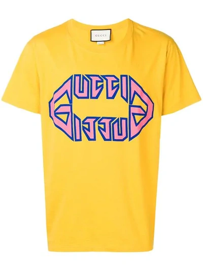 Gucci Flipped Metal Logo Cotton-jersey T-shirt In Yellow