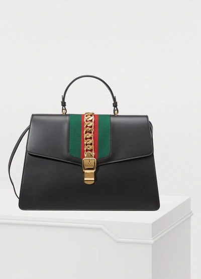 Gucci Sylvie Leather Maxi Top-handle Bag In Nero/v.r.v.
