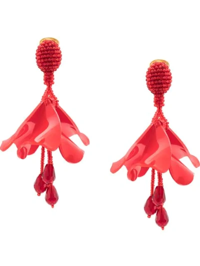 Oscar De La Renta Large Impatiens Clip-on Drop Earrings In Terracotta