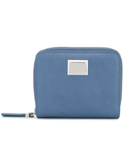 Jimmy Choo Mirose Stone Blue Grainy Calf Leather Small Zip Around Wallet With  Plaque