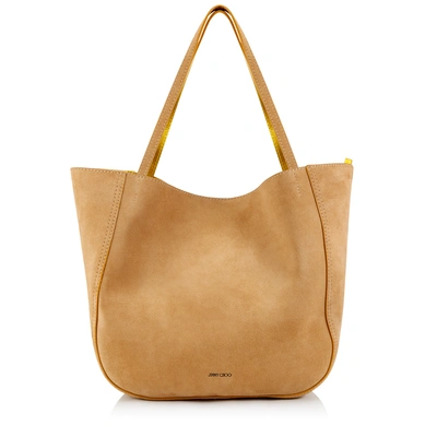 Jimmy Choo Stevie Tote Reversible Caramel And Saffron Suede And Nappa Metallic Nappa Tote Bag In Caramel/saffron