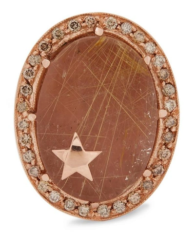 Andrea Fohrman Rose Gold Guava And Rutilated Quartz Diamond Star Ring