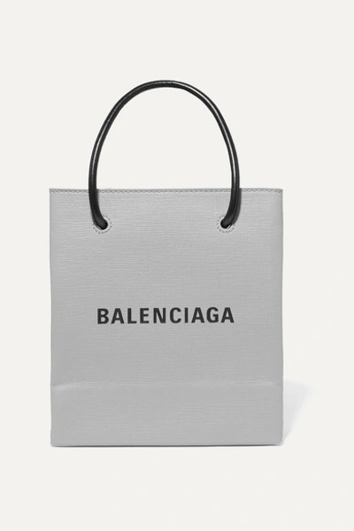 Balenciaga Xxs Printed Textured-leather Tote In Gray