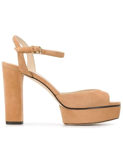 Jimmy Choo Peachy 105 Caramel Suede Platform Sandals In Neutrals