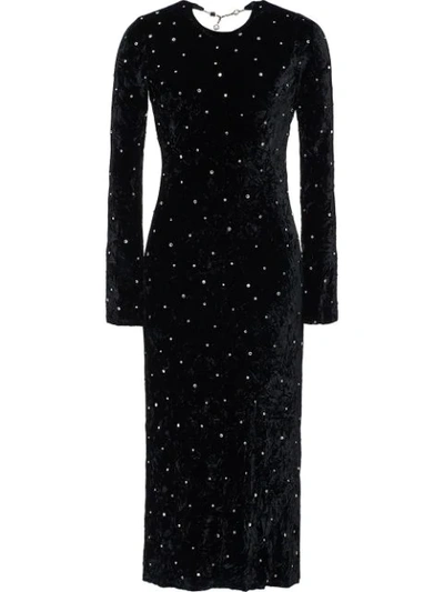 Miu Miu Open-back Crystal-embellished Crushed-velvet Midi Dress In Nero (black)