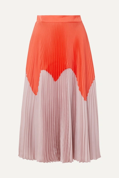 Roksanda Ollyn Colour-blocked Pleated Crepe Skirt In Orange