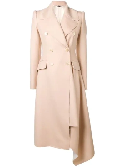 Alexander Mcqueen Asymmetric Double-breasted Frayed Wool And Cashmere-blend Coat In Neutrals