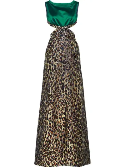 Miu Miu Satin And Leopard-brocade Gown In Green